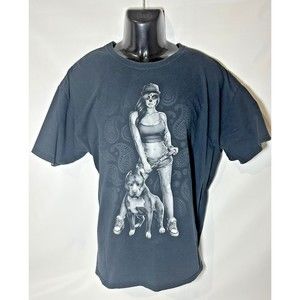 VTG Fruit Of The Loom Shirt Mens XL  Skull Face Girl Dog T shirt